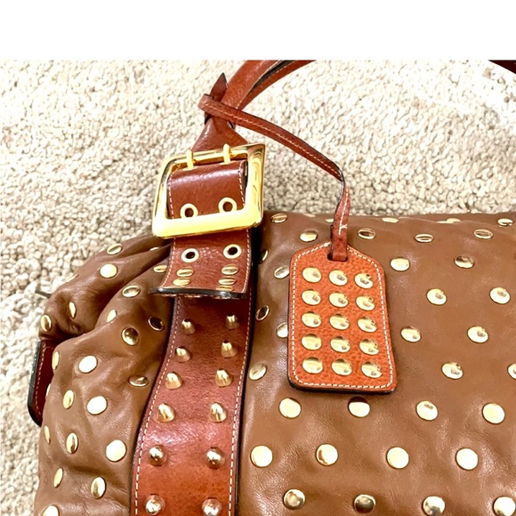 Be&D Lambskin Handbag Purse Soft Brown Satchel w/Gold Studs Excellent Condition - Picture 4 of 10